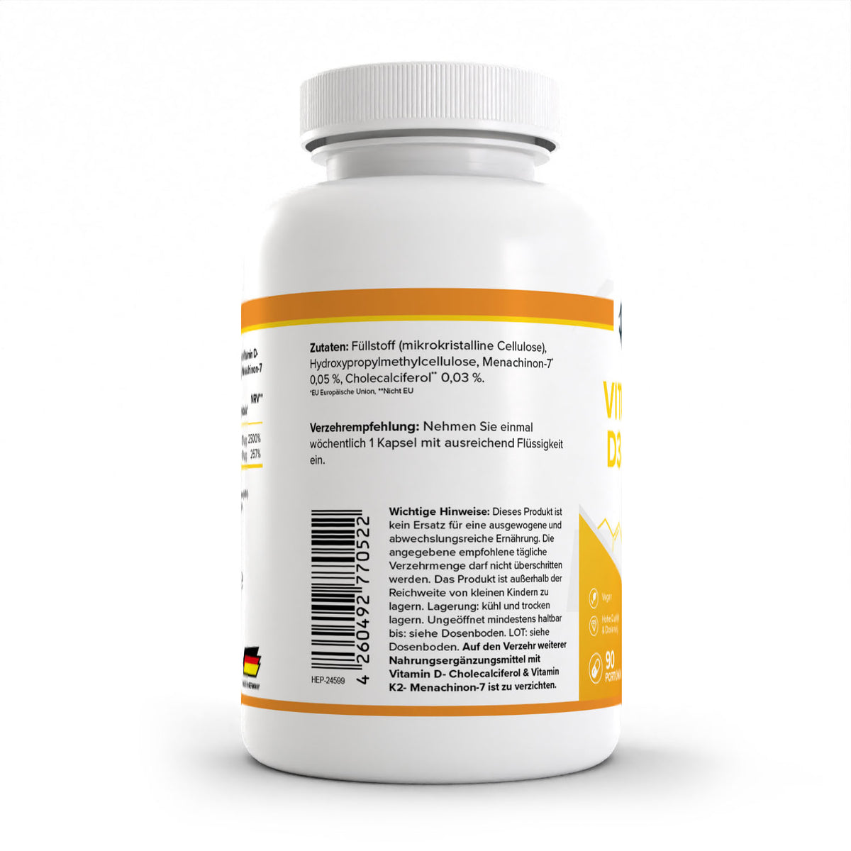 HEALTH+ VITAMINA D3 & K2 90 cápsulas