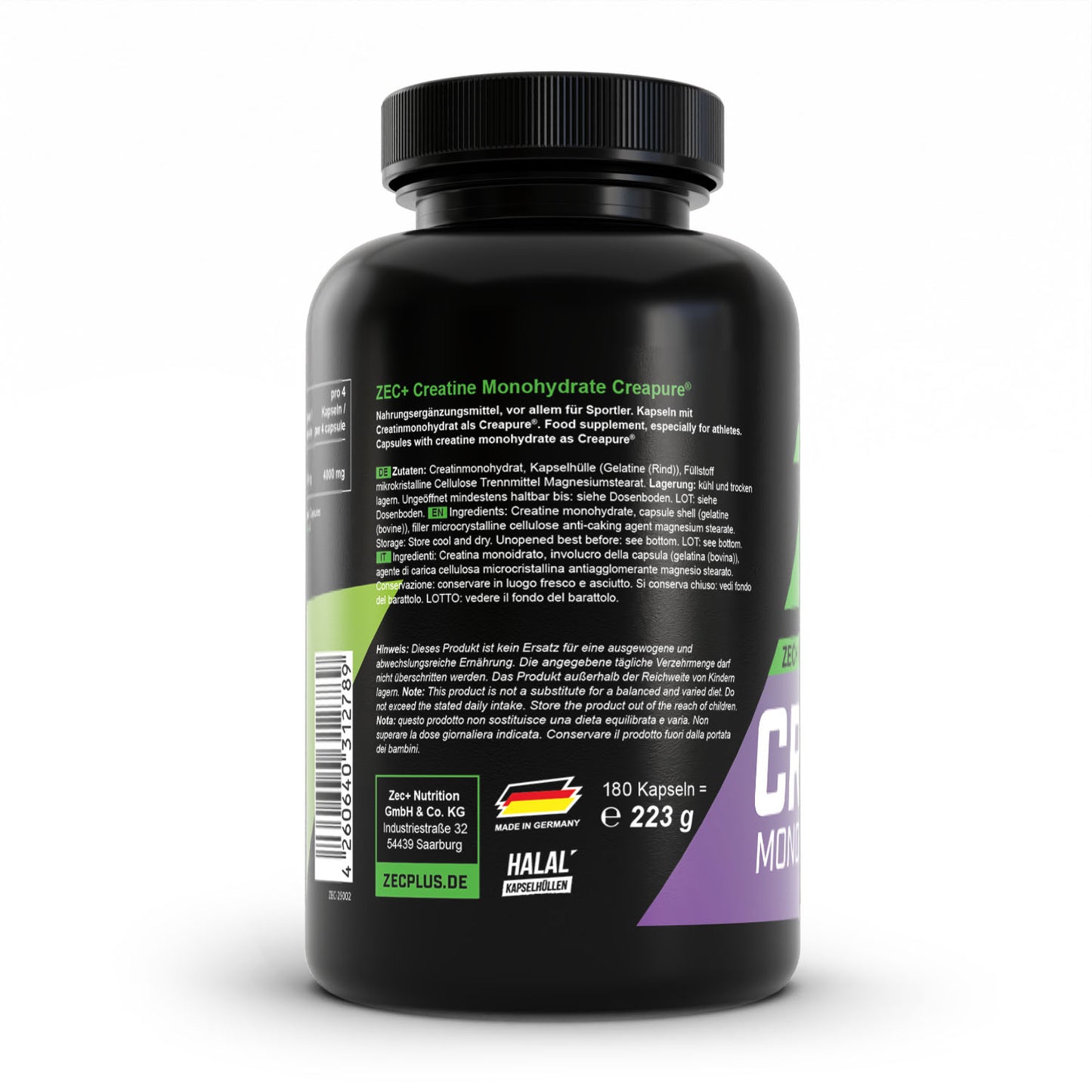 ZEC+ CREATINA MONOHIDRATO CREAPURA 180 cápsulas