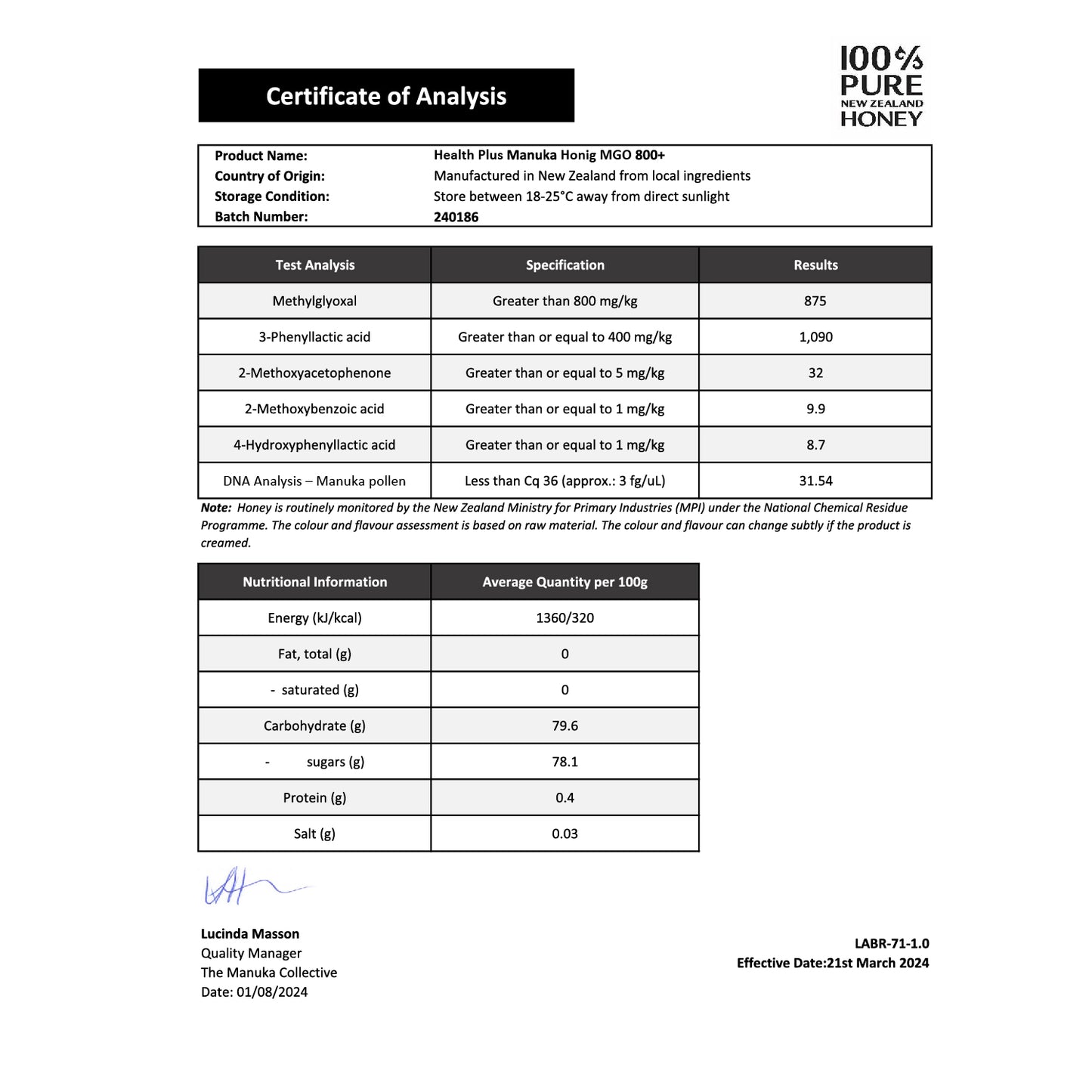 HEALTH+ MIELE MANUKA 250g