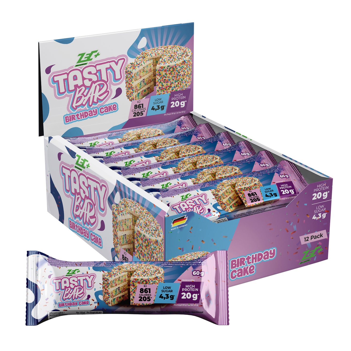 ZEC+ TASTY BAR Edición Limitada Pastel de Cumpleaños, 60g 