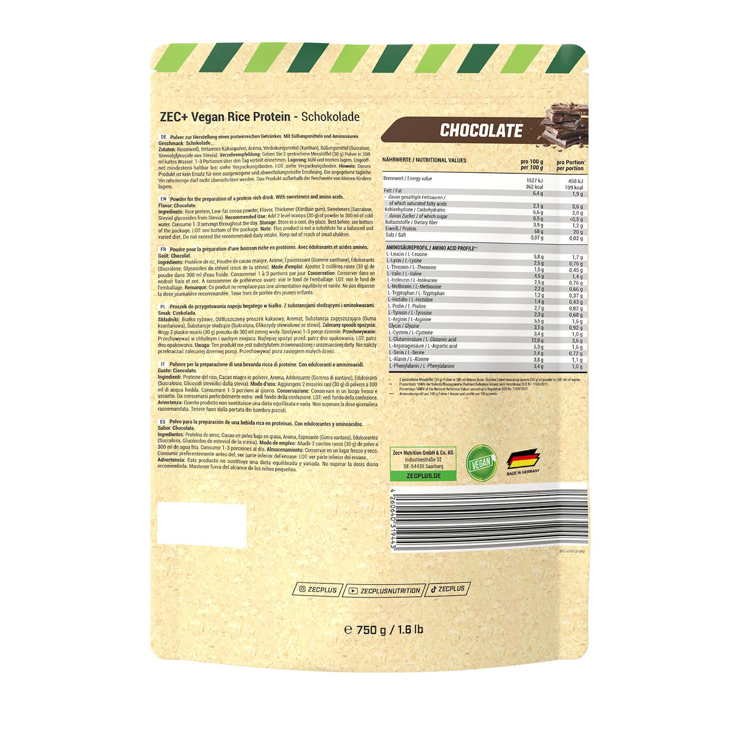 ZEC+ PROTEÍNA DE ARROZ VEGANA 750g 