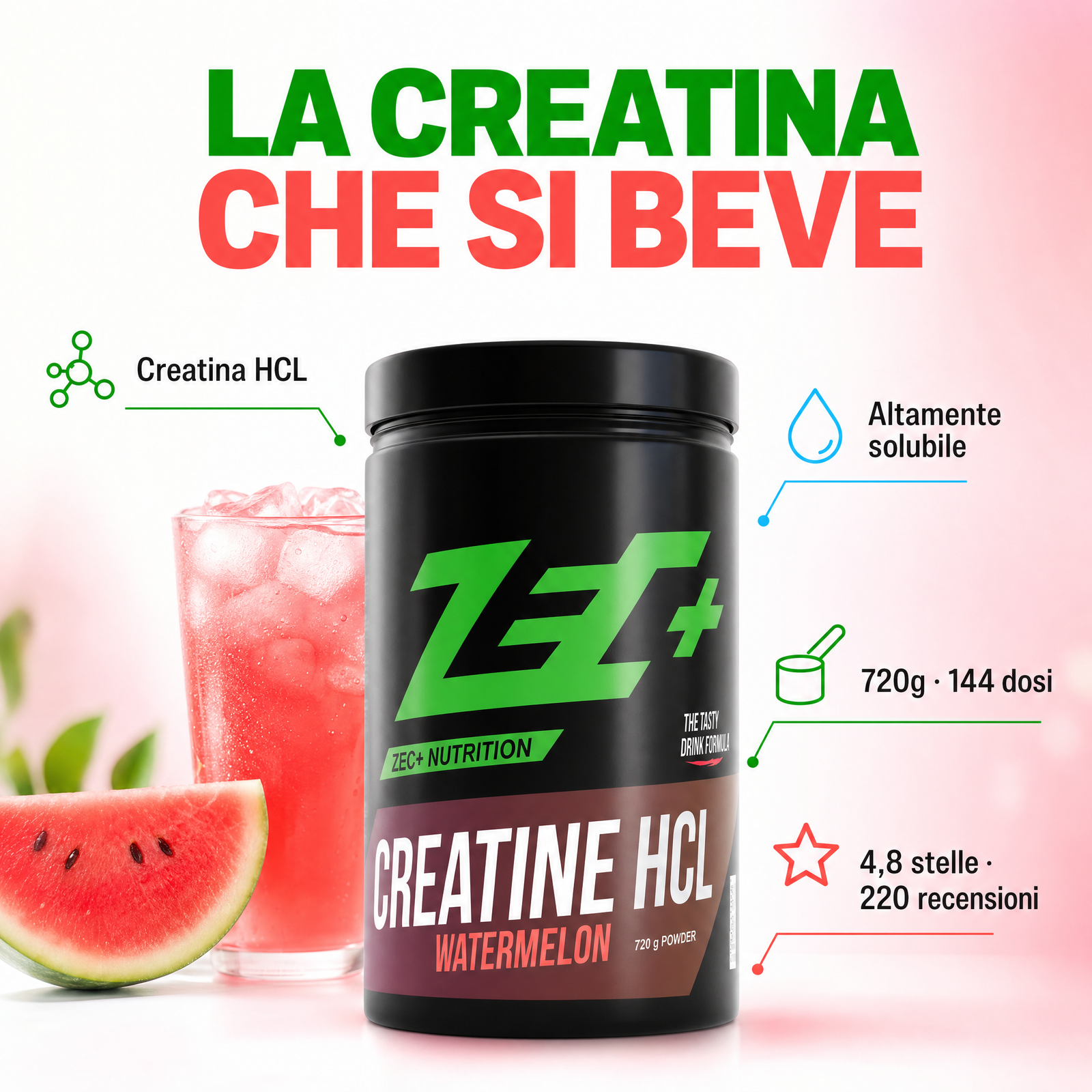 ZEC+ CREATINA HCL 720g — infografica 1