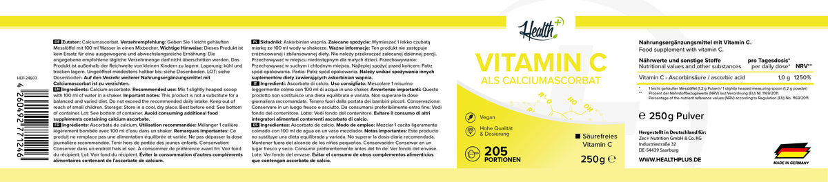 HEALTH+ ASCORBATO DI CALCIO 250g